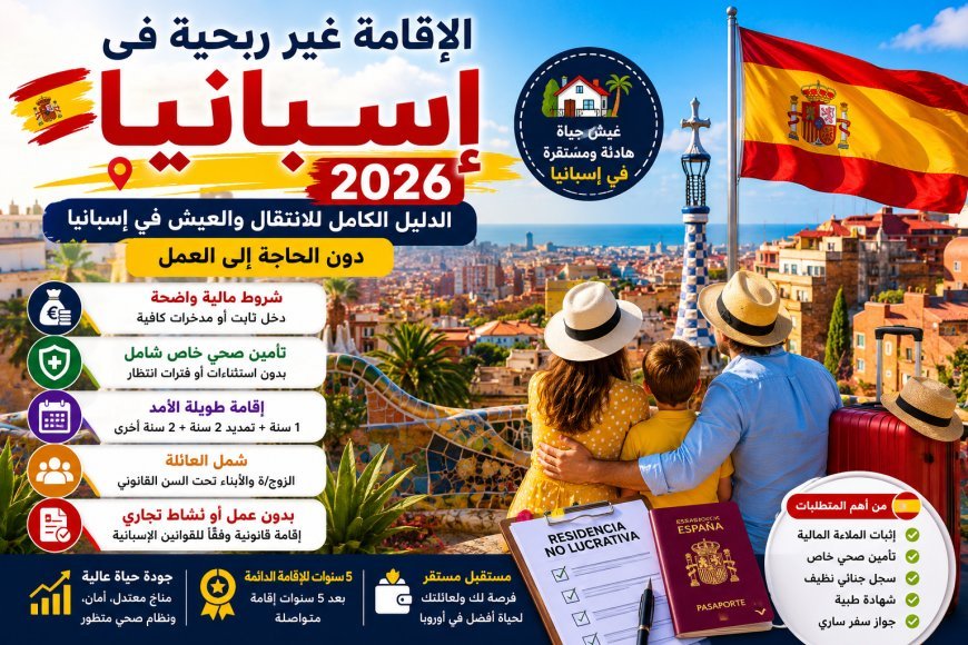 الإقامة الغير ربحية  في إسبانيا 2026: الدليل الكامل للانتقال والعيش في إسبانيا دون الحاجة إلى العمل